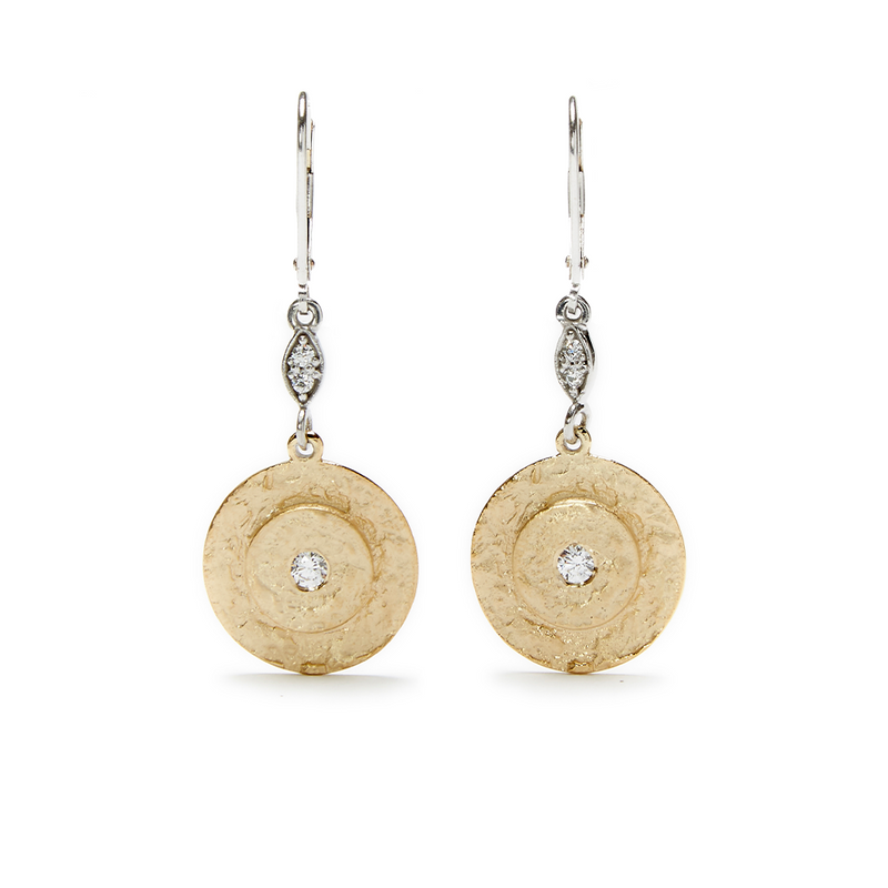 9kt Gold Beaten earrings with crystal centre - Lily