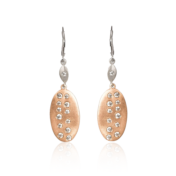 Shield earrings with metal set crystals