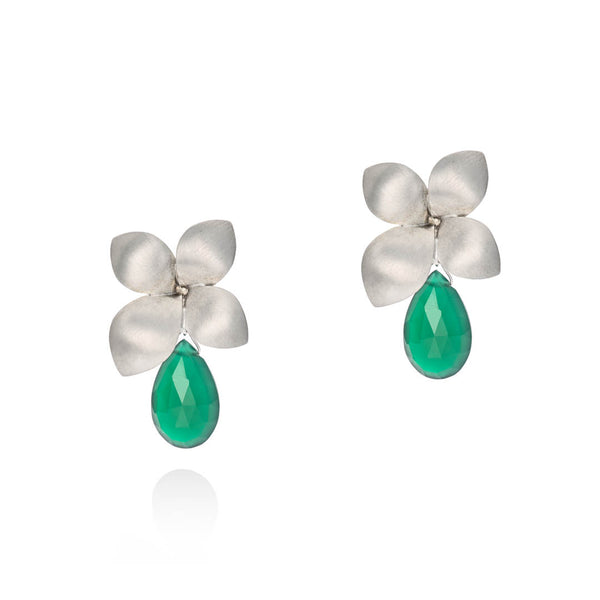 BLOOM EARRINGS WHITE GOLD VERMEIL WITH EMERALD BRIOLETTES